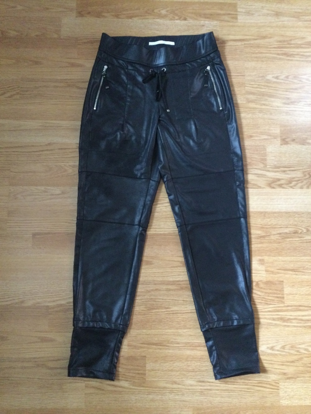 Rafaello Rossi Candy  Black Faux Leather  Tech Jersey Joggers 34 ( US 4 )Comfort